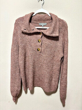 Marled Knit Collared Brown/Pink Sweate